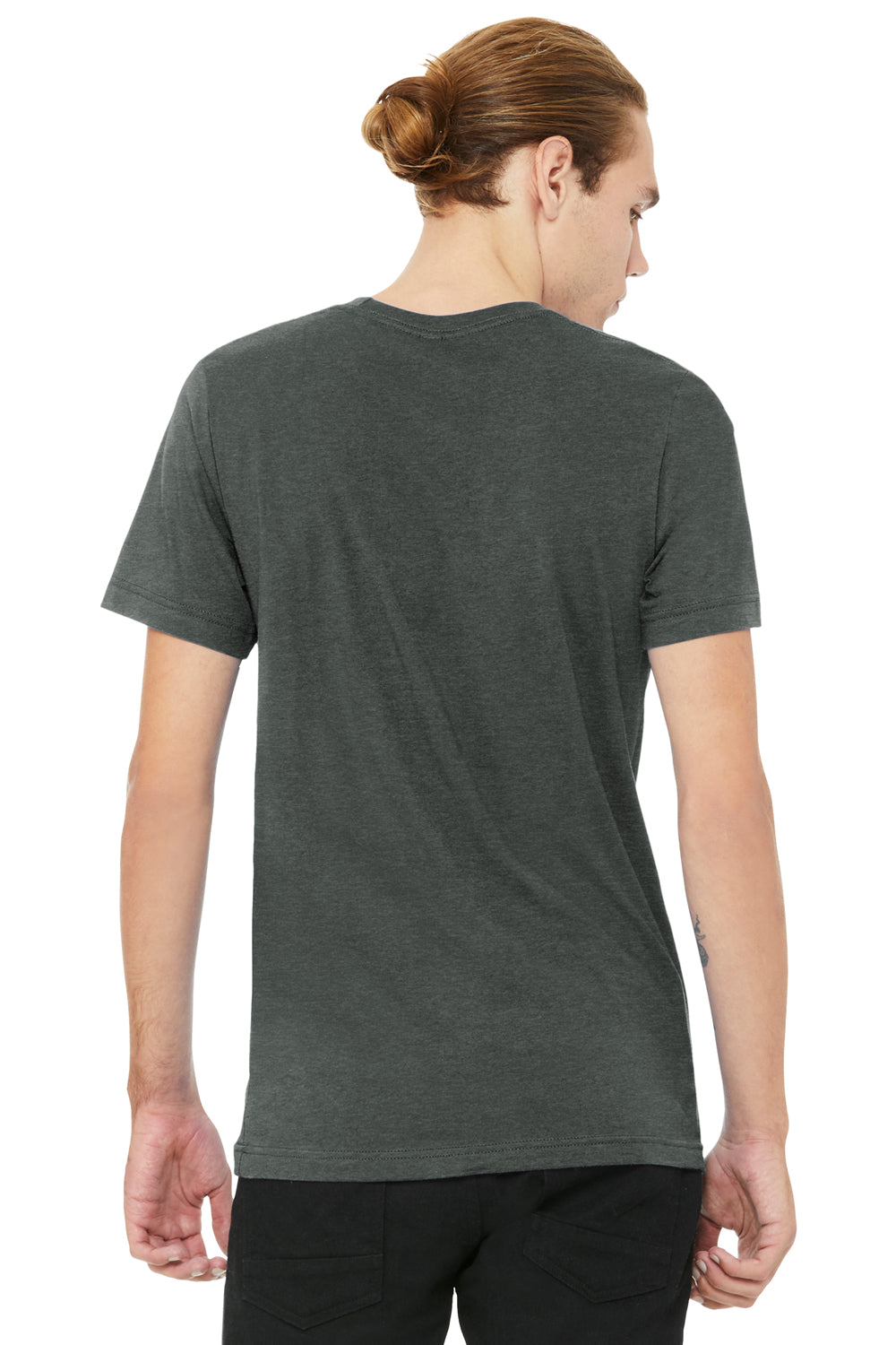 Bella + Canvas BC3005CVC Mens CVC Short Sleeve V-Neck T-Shirt Heather Deep Grey Model Back