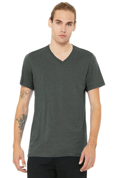 Bella + Canvas BC3005CVC Mens CVC Short Sleeve V-Neck T-Shirt Heather Deep Grey Model Front