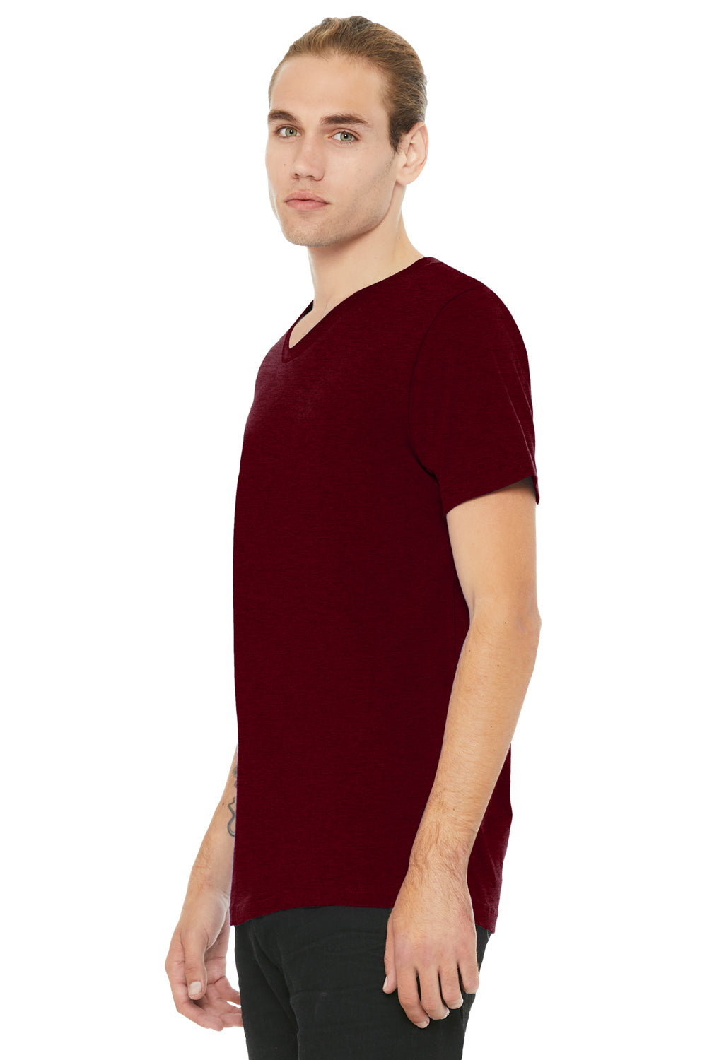 Bella + Canvas BC3005CVC Mens CVC Short Sleeve V-Neck T-Shirt Heather Cardinal Red Model 3Q