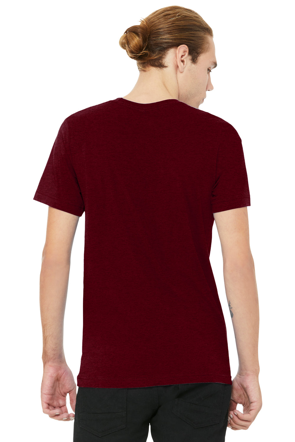 Bella + Canvas BC3005CVC Mens CVC Short Sleeve V-Neck T-Shirt Heather Cardinal Red Model Back