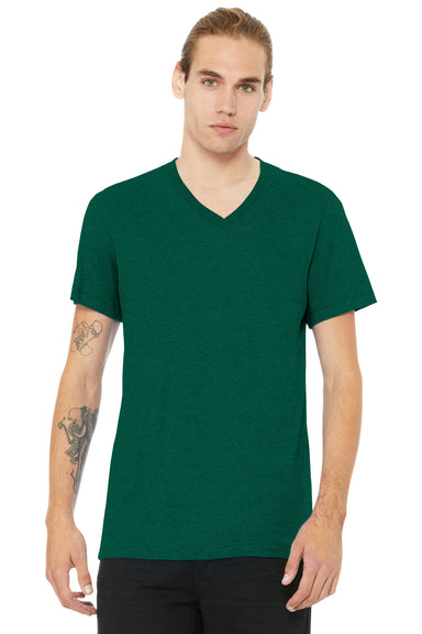 Bella + Canvas BC3005CVC Mens CVC Short Sleeve V-Neck T-Shirt Heather Grass Green Model Front