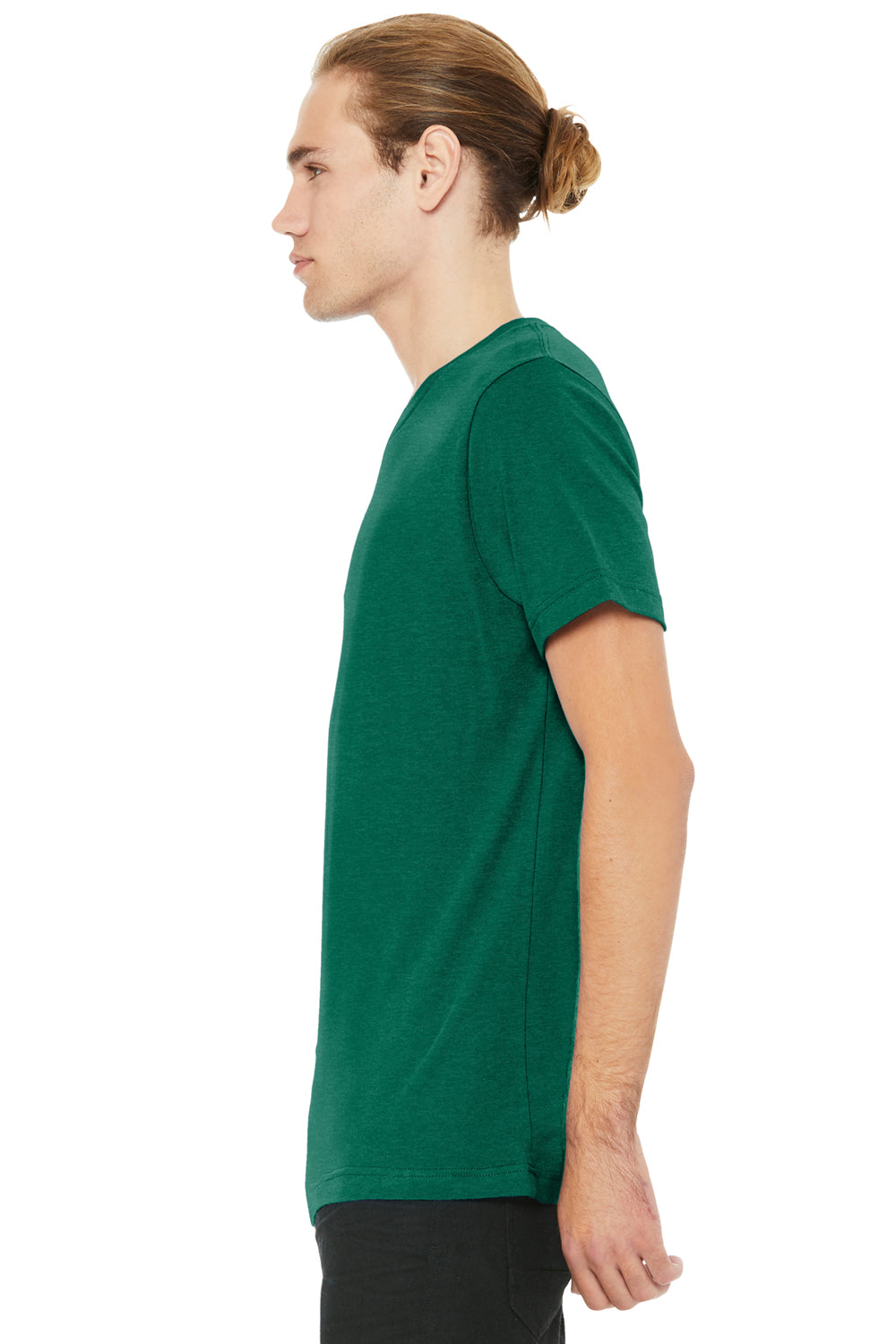 Bella + Canvas BC3005CVC Mens CVC Short Sleeve V-Neck T-Shirt Heather Grass Green Model Side