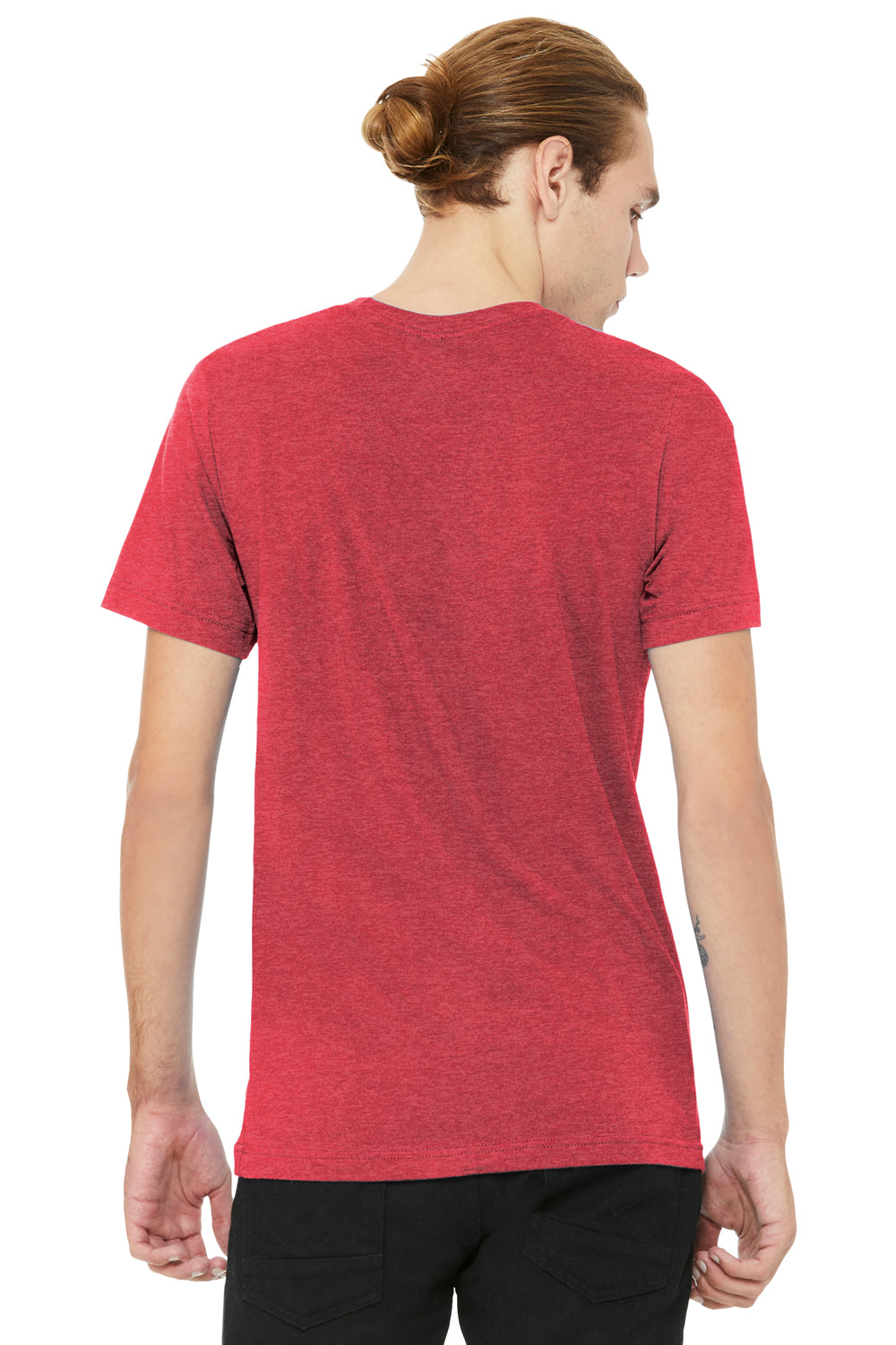 Bella + Canvas BC3005CVC Mens CVC Short Sleeve V-Neck T-Shirt Heather Red Model Back