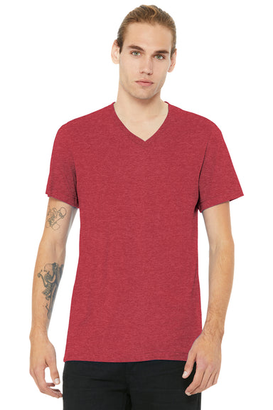 Bella + Canvas BC3005CVC Mens CVC Short Sleeve V-Neck T-Shirt Heather Red Model Front