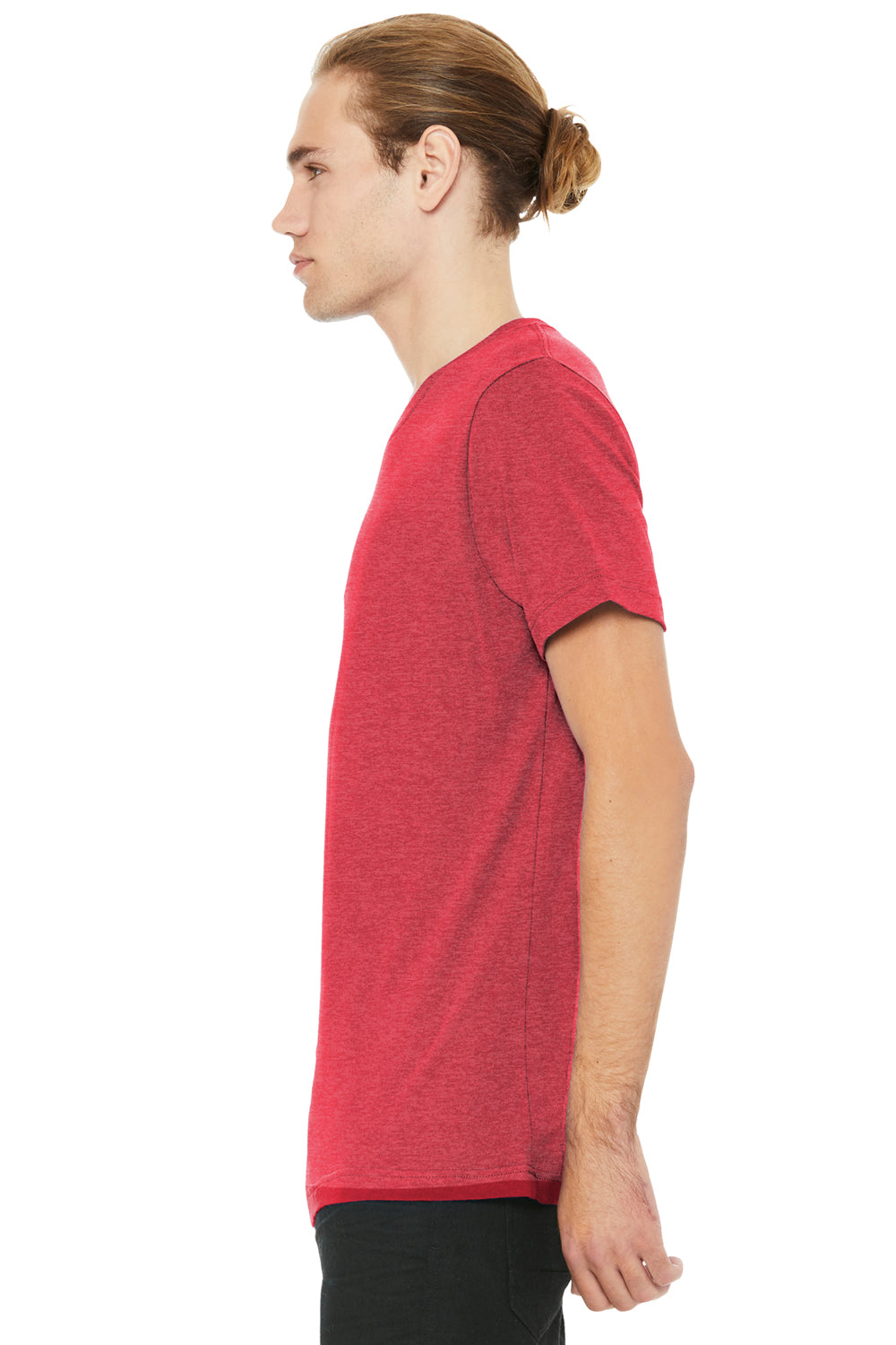 Bella + Canvas BC3005CVC Mens CVC Short Sleeve V-Neck T-Shirt Heather Red Model Side
