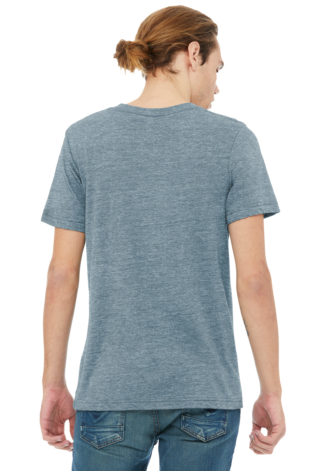 Bella + Canvas BC3005CVC Mens CVC Short Sleeve V-Neck T-Shirt Heather Slate Blue Model Back