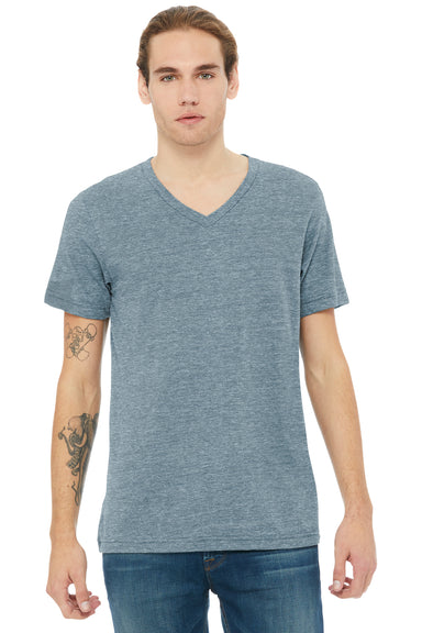 Bella + Canvas BC3005CVC Mens CVC Short Sleeve V-Neck T-Shirt Heather Slate Blue Model Front