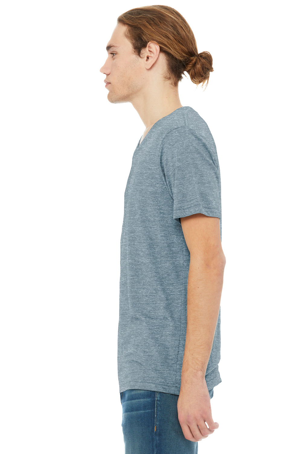 Bella + Canvas BC3005CVC Mens CVC Short Sleeve V-Neck T-Shirt Heather Slate Blue Model Side