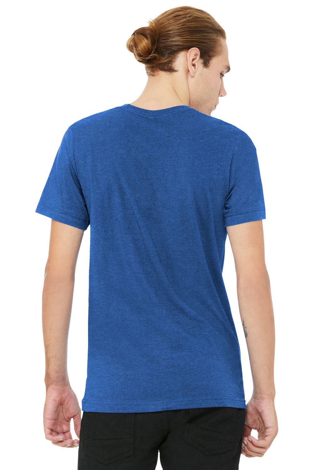 Bella + Canvas BC3005CVC Mens CVC Short Sleeve V-Neck T-Shirt Heather True Royal Blue Model Back