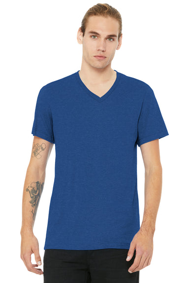 Bella + Canvas BC3005CVC Mens CVC Short Sleeve V-Neck T-Shirt Heather True Royal Blue Model Front
