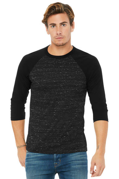 Bella + Canvas BC3200/3200 Mens 3/4 Sleeve Crewneck T-Shirt Black Marble/Black Model Front