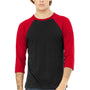 Bella + Canvas Mens 3/4 Sleeve Crewneck T-Shirt - Black/Red