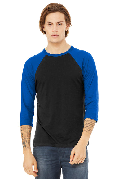 Bella + Canvas BC3200/3200 Mens 3/4 Sleeve Crewneck T-Shirt Black/Royal Blue Model Front