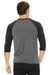 Bella + Canvas BC3200/3200 Mens 3/4 Sleeve Crewneck T-Shirt Grey/Charcoal Black Model Back