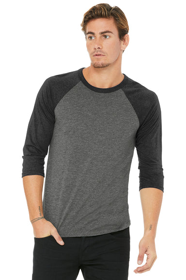 Bella + Canvas BC3200/3200 Mens 3/4 Sleeve Crewneck T-Shirt Grey/Charcoal Black Model Front