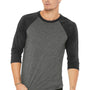 Bella + Canvas Mens 3/4 Sleeve Crewneck T-Shirt - Grey/Charcoal Black