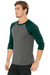 Bella + Canvas BC3200/3200 Mens 3/4 Sleeve Crewneck T-Shirt Grey/Emerald Green Model 3Q