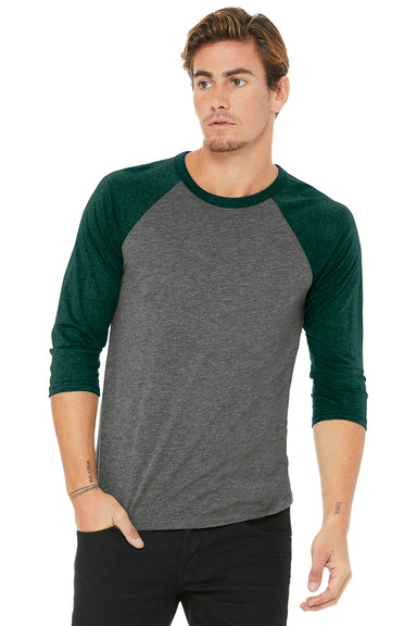 Bella + Canvas BC3200/3200 Mens 3/4 Sleeve Crewneck T-Shirt Grey/Emerald Green Model Front