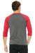 Bella + Canvas BC3200/3200 Mens 3/4 Sleeve Crewneck T-Shirt Grey/Light Red Model Back