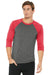 Bella + Canvas BC3200/3200 Mens 3/4 Sleeve Crewneck T-Shirt Grey/Red Model Front