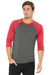 Bella + Canvas BC3200/3200 Mens 3/4 Sleeve Crewneck T-Shirt Grey/Light Red Model Front