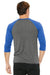 Bella + Canvas BC3200/3200 Mens 3/4 Sleeve Crewneck T-Shirt Grey/True Royal Blue Model Back