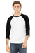 Bella + Canvas BC3200/3200 Mens 3/4 Sleeve Crewneck T-Shirt White/Black Model Front