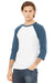 Bella + Canvas BC3200/3200 Mens 3/4 Sleeve Crewneck T-Shirt White/Denim Blue Model 3Q