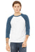 Bella + Canvas BC3200/3200 Mens 3/4 Sleeve Crewneck T-Shirt White/Denim Blue Model Front