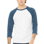 Bella + Canvas Mens 3/4 Sleeve Crewneck T-Shirt - White/Denim Blue