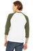 Bella + Canvas BC3200/3200 Mens 3/4 Sleeve Crewneck T-Shirt White/Heather Olive Green Model Back