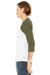Bella + Canvas BC3200/3200 Mens 3/4 Sleeve Crewneck T-Shirt White/Heather Olive Green Model Side