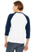 Bella + Canvas BC3200/3200 Mens 3/4 Sleeve Crewneck T-Shirt White/Navy Blue Model Back