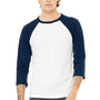 Bella + Canvas Mens 3/4 Sleeve Crewneck T-Shirt - White/Navy Blue