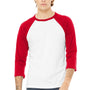 Bella + Canvas Mens 3/4 Sleeve Crewneck T-Shirt - White/Red