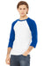 Bella + Canvas BC3200/3200 Mens 3/4 Sleeve Crewneck T-Shirt White/Royal Blue Model 3Q