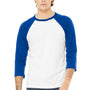 Bella + Canvas Mens 3/4 Sleeve Crewneck T-Shirt - White/Royal Blue