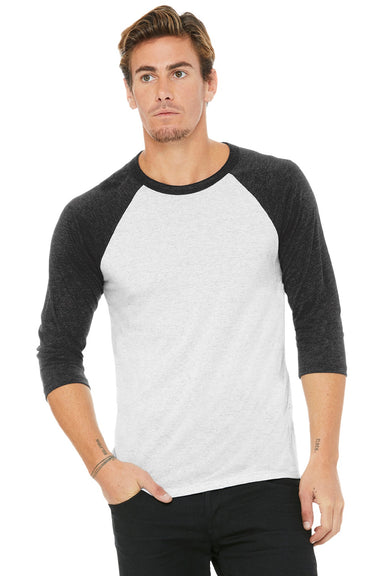Bella + Canvas BC3200/3200 Mens 3/4 Sleeve Crewneck T-Shirt White Fleck/Charcoal Grey Model Front