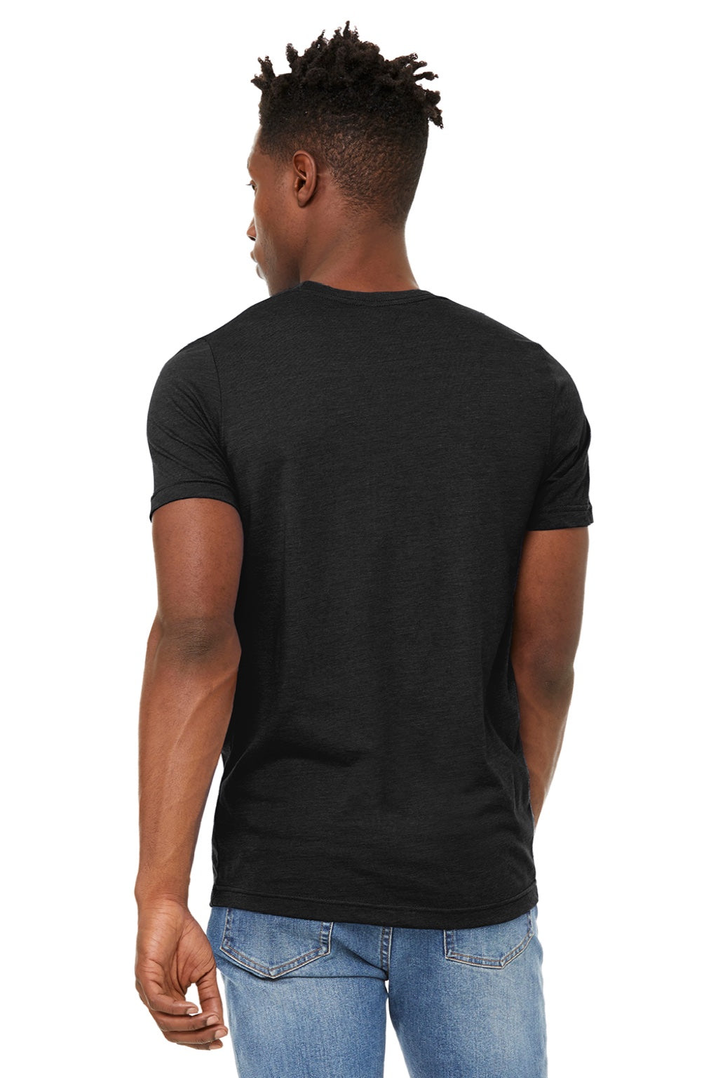 Bella + Canvas BC3301/3301 Mens Jersey Short Sleeve Crewneck T-Shirt Heather Black Model Back