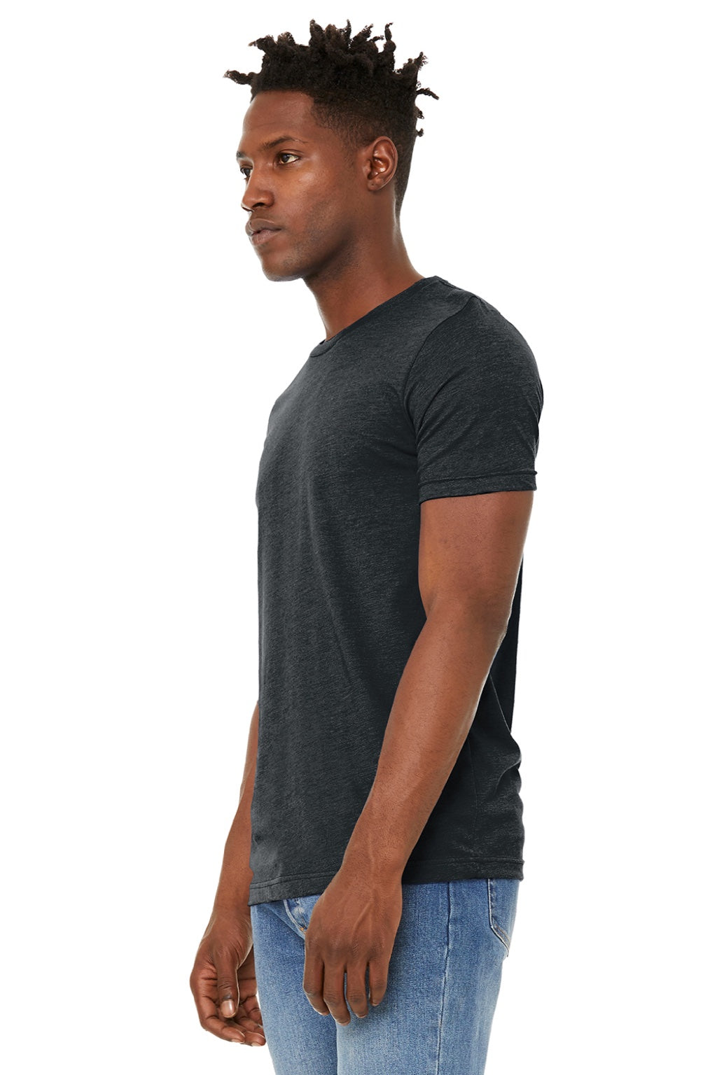 Bella + Canvas BC3301/3301 Mens Jersey Short Sleeve Crewneck T-Shirt Heather Black Model 3Q