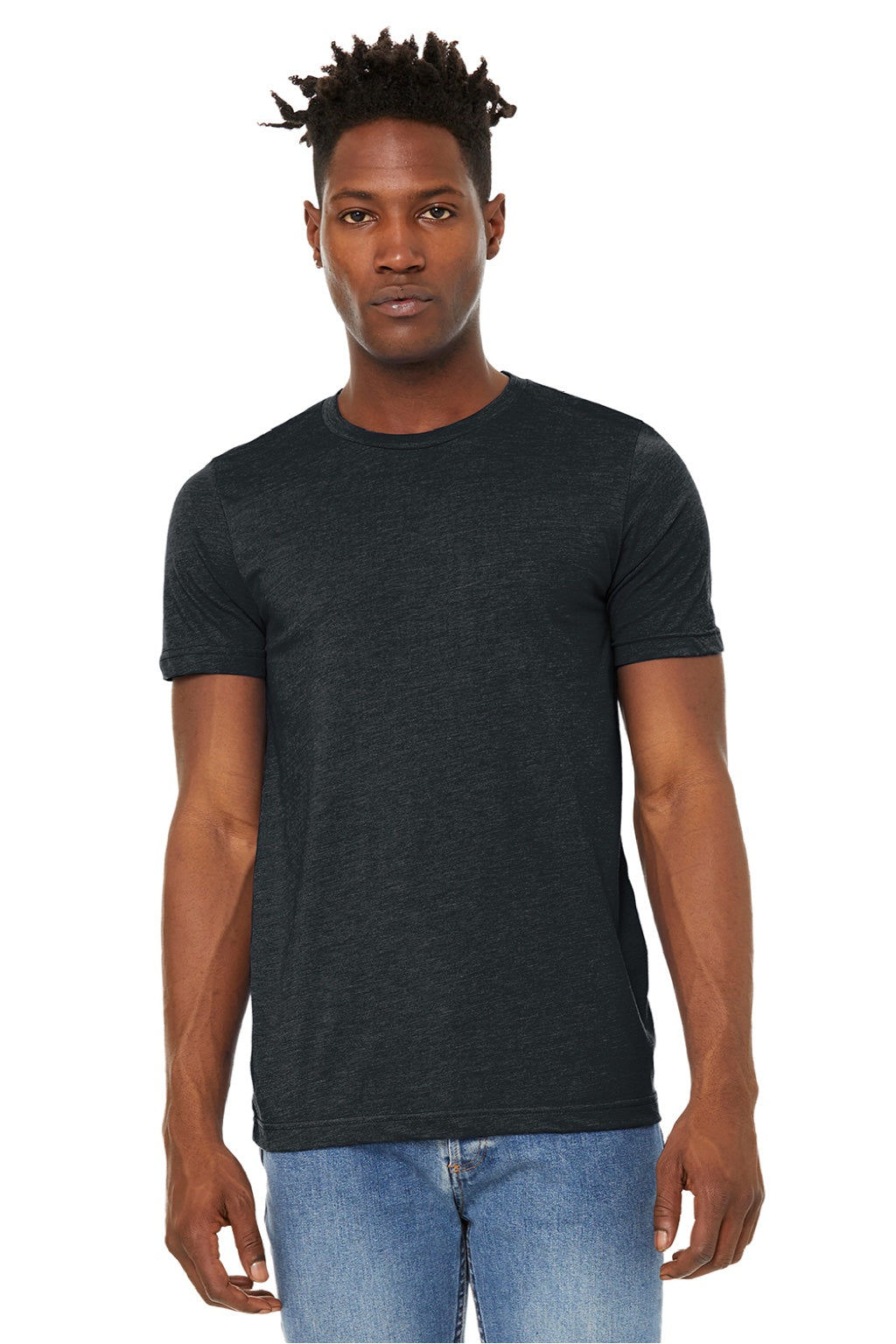 Bella + Canvas BC3301/3301 Mens Jersey Short Sleeve Crewneck T-Shirt Heather Dark Grey Model Front