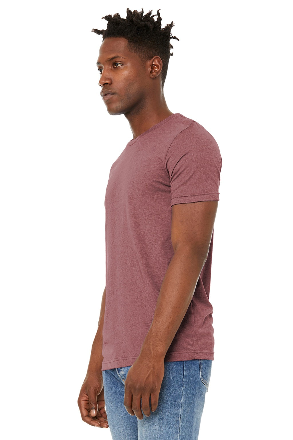 Bella + Canvas BC3301/3301 Mens Jersey Short Sleeve Crewneck T-Shirt Heather Mauve Model 3Q