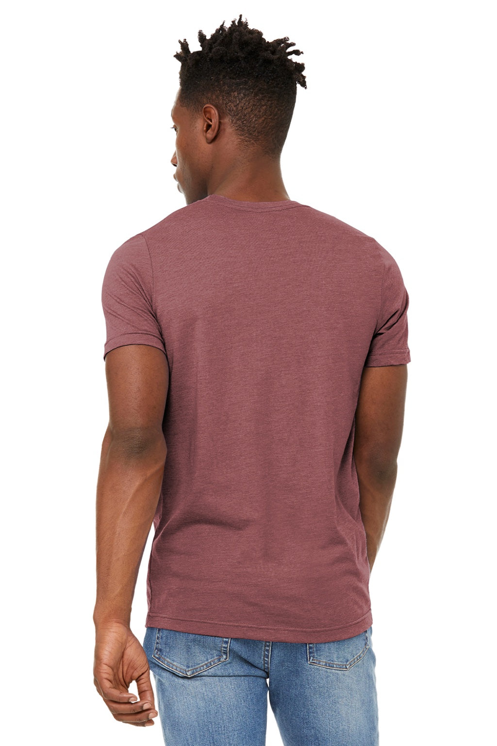 Bella + Canvas BC3301/3301 Mens Jersey Short Sleeve Crewneck T-Shirt Heather Mauve Model Back