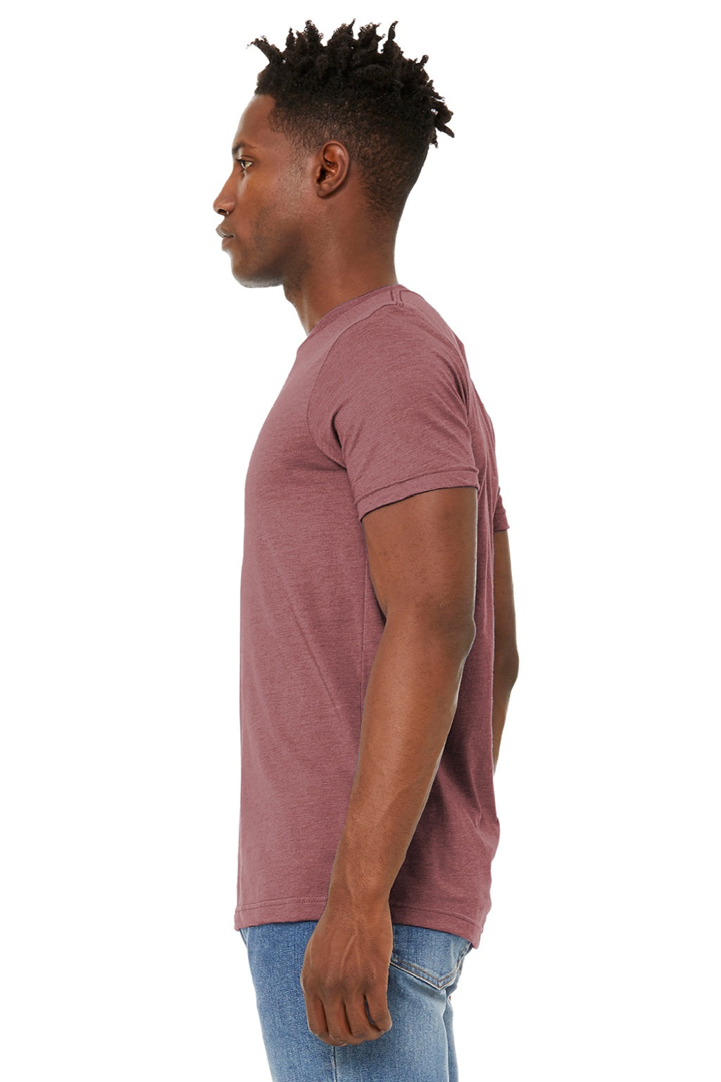 Bella + Canvas BC3301/3301 Mens Jersey Short Sleeve Crewneck T-Shirt Heather Mauve Model Side