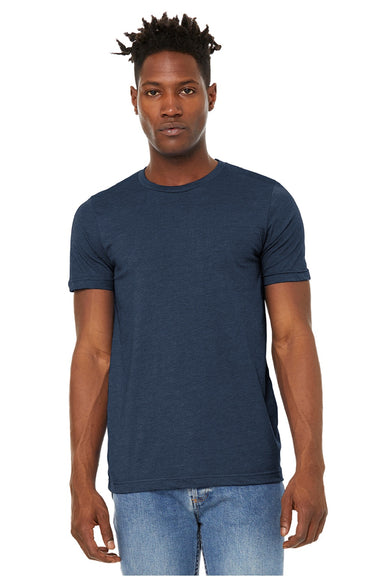 Bella + Canvas BC3301/3301 Mens Jersey Short Sleeve Crewneck T-Shirt Heather Navy Blue Model Front
