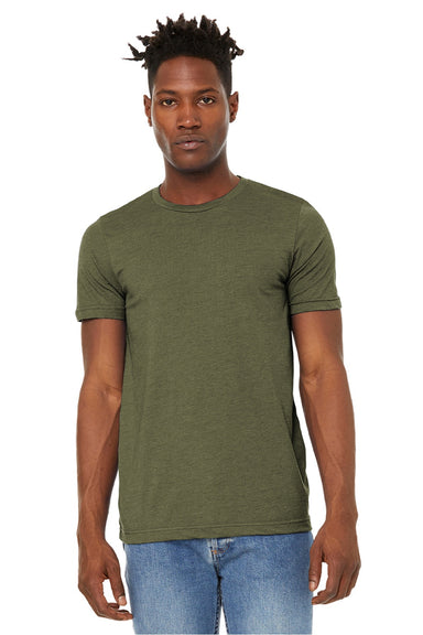 Bella + Canvas BC3301/3301 Mens Jersey Short Sleeve Crewneck T-Shirt Heather Olive Green Model Front
