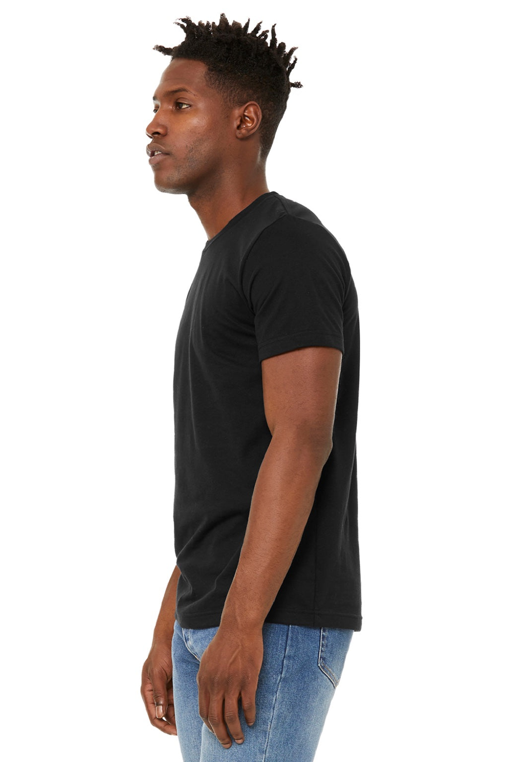 Bella + Canvas BC3301/3301 Mens Jersey Short Sleeve Crewneck T-Shirt Solid Black Model 3Q