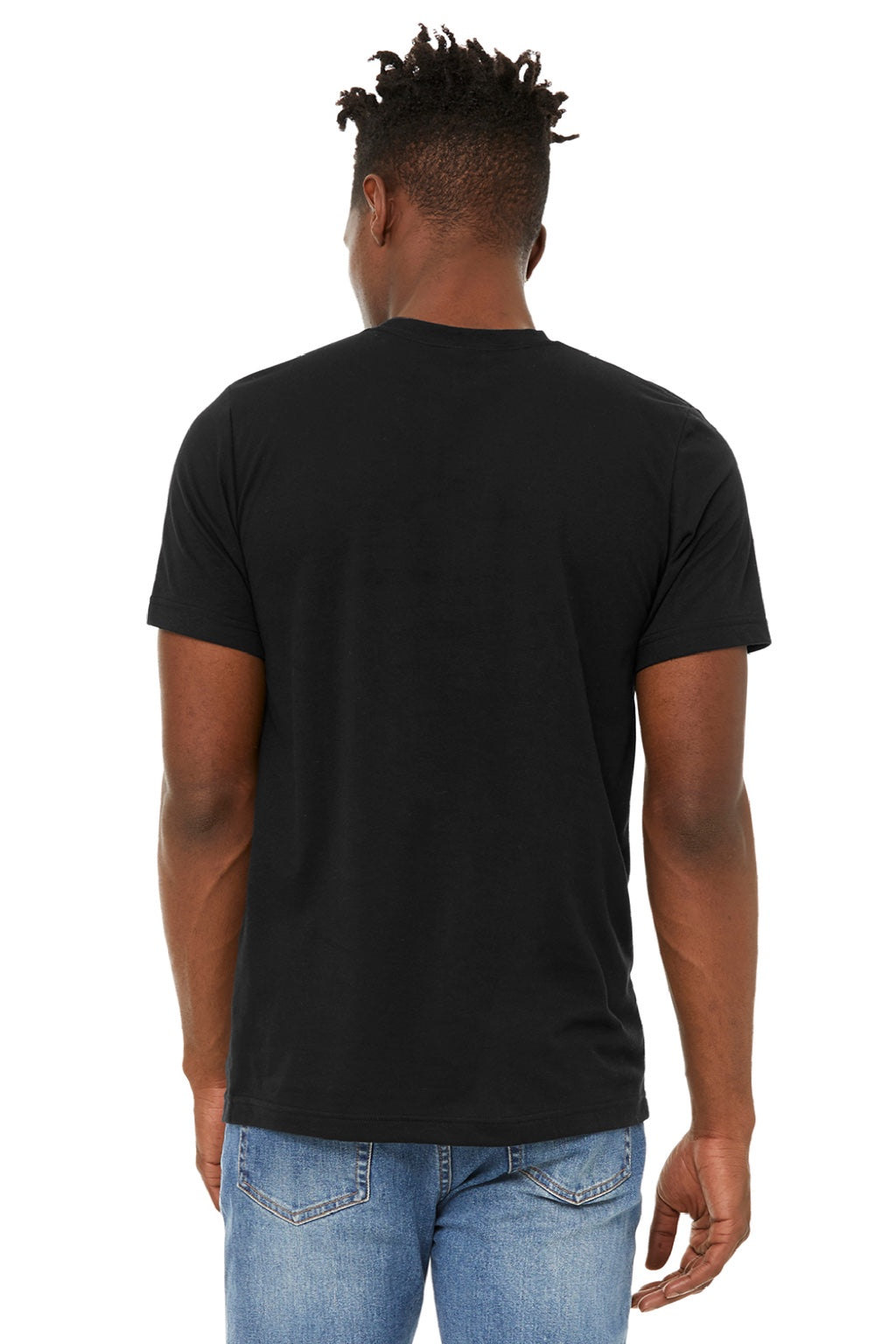 Bella + Canvas BC3301/3301 Mens Jersey Short Sleeve Crewneck T-Shirt Solid Black Model Back