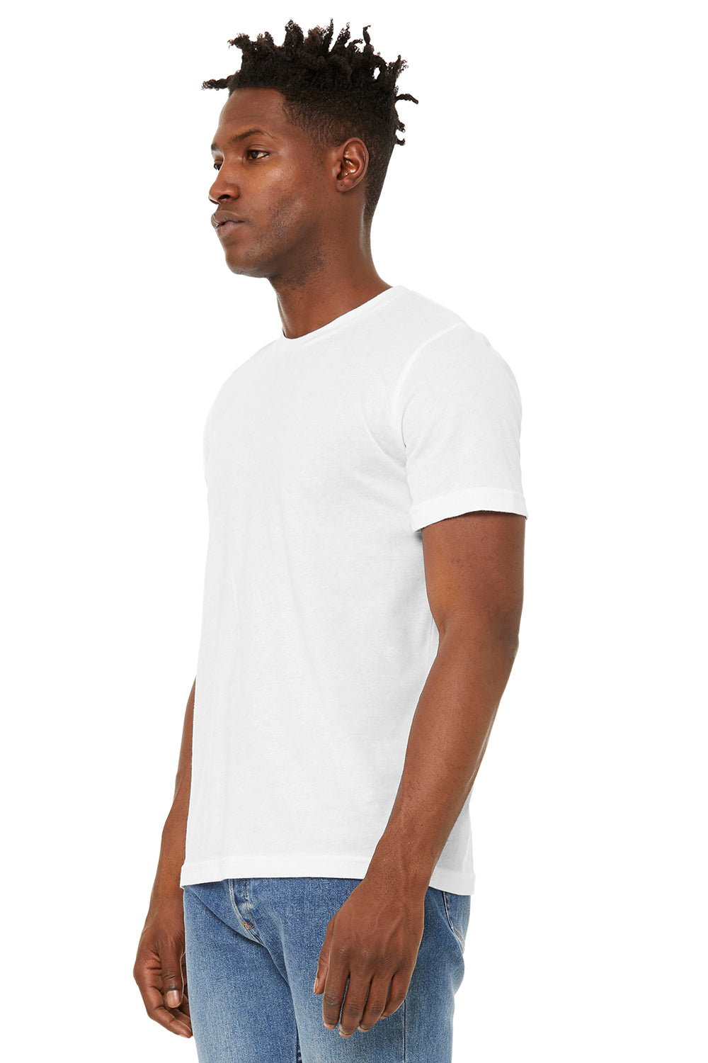Bella + Canvas BC3301/3301C/3301 Mens Jersey Short Sleeve Crewneck T-Shirt Solid White Model 3Q