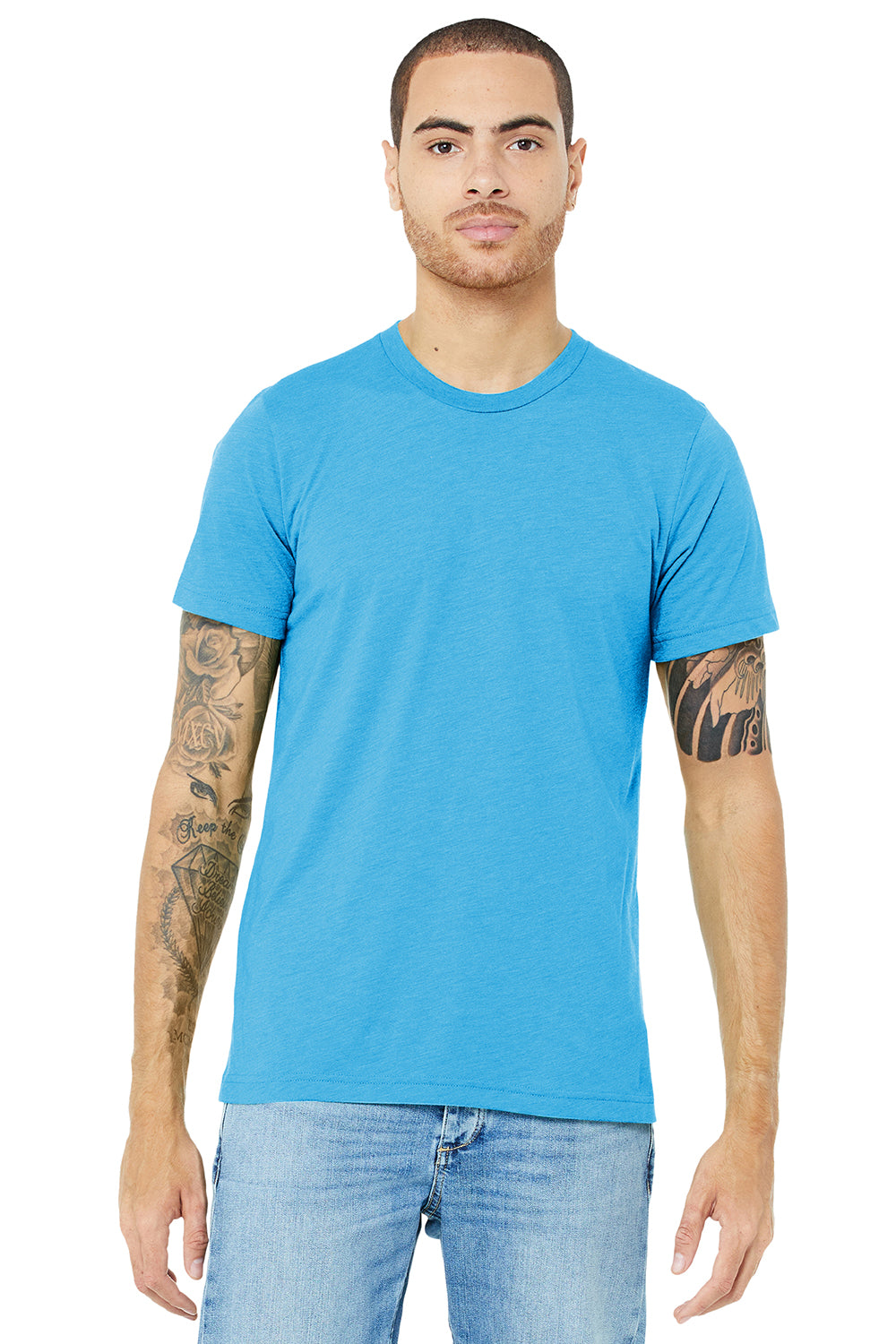 Bella + Canvas BC3413/3413C/3413 Mens Short Sleeve Crewneck T-Shirt Aqua Blue Model Front